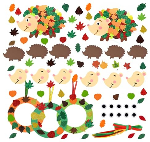 JIASHA Igel Bastelsets für Kinder, Herbst Kränze Bastelset, 6 Stück für Bastelprojekte, Aktivitäten in Schule, Jungen Mädchen Geschenk (B)