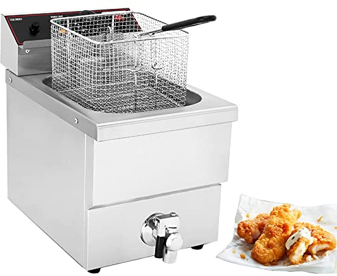 Freidora comercial con cesta, limitador de temperatura de freidora profunda de acero inoxidable y válvula de aceite, fácil de limpiar, para papas fritas, restaurante, hogar, cocina (8L)