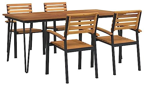 vidaXL Garten Essgruppe 5-TLG., Gartenmöbel Set Tisch 4 Stühle, Sitzgruppe für Garten Terrasse, Gartengarnitur Gartenset, Massivholz Akazie Metall