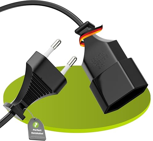 Perfect Euro-Netzkabel-Verlängerung, Euro-Stecker gerade auf Euro-Buchse gerade, Zubehör-Stromkabel für Haushaltsgeräte, 2.00m, schwarz