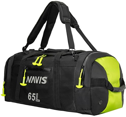 Navis Marine Reisetasche Wasserdicht 65L – Robustes PU-Material für Boot & Angeln, Doppelter Wasserschutz, Tragbar als Tasche & Rucksack, für Ideal für Wassersport & Outdoor(FY/Grey,65L)