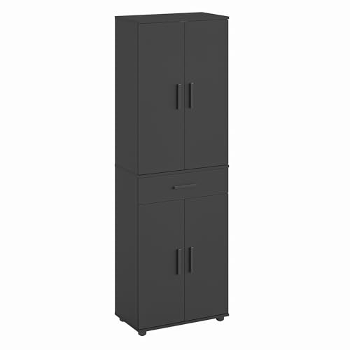 KOMTO Mehrzweckschrank 60 cm Breit - Schrank Anthrazit, Kleiderschrank mit 1 Schublade, Hochschrank, Büroschrank, Bücherschrank mit 4 Türen | Porto 180 х 34 х 60 cm