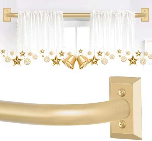 TVWOO Gold Wrap Around Curtain Rods 28 to 48 Inch:Blackout Adjustable Window Curtain Rod,Room Darkening Heavy Duty Curved French Metal Single Drapery Rods for Bedroom Kitchen Easy Install,Brass Gold
