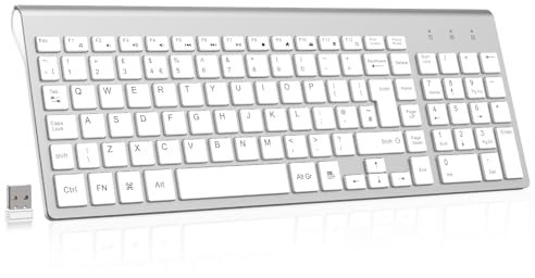 cimetech 2.4G Wireless Keyboard, Ergonomic Keyboard Silent USB Computer Keyboards for PC, Laptop, Desktop and Windows 10/8/7/XP - Silver
