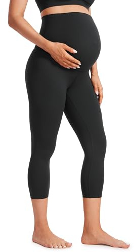 CRZ YOGA Butterluxe Maternity Capris Leggings 21 - Over The Belly Workout Active Yoga Womens Pregnancy Crop Pants Stretchy Black X-Large