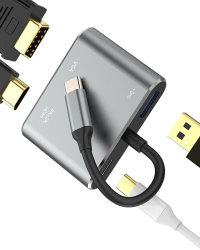 Hub USB C Cavo HDMI USB VGA Caricatore Adattatore 4 in 1 per Apple iPhone15 Pro MAX Plus per iPad Mac Mini Compatibile con Samsung Tipo C 4K Displayport Prolunga Splitter Thunderbolt Jack OTG Monitor