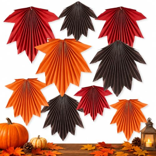 Easy Joy Einschulung Deko Schulanfang Herbst Ahorn Papierblatt Fächer | Orange Hängende Gefallene Blätter für Herbst Party Dekoration, Thanksgiving, Geburtstag & Babyparty Deko