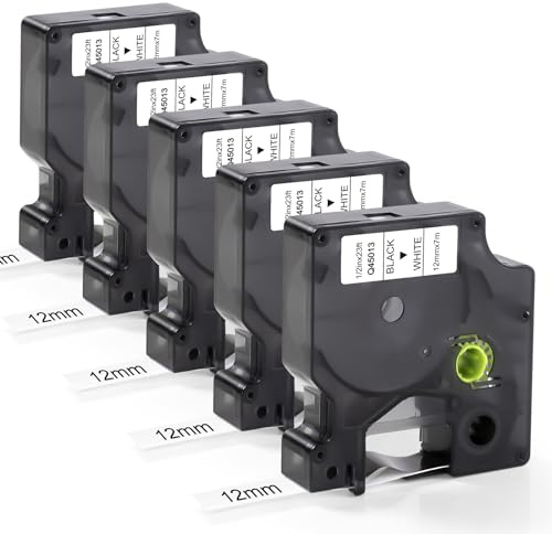5X 45013 Kompatible Etikettenbänder für Dymo 160 Labelmanager D1 45013 dymo | s0720530 12mm x 7m Schwarz auf Weiß Ersatz-Etikettenband für 210D 280 360D 450D für 3M PL-Serie PL100 PL150 PL200