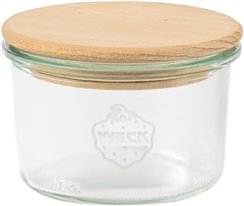 Weck Gläser Sturzform #751 (12 Stück, Inhalt 200 ml, Vorratsglas mit Holzdeckel + Silikondichtung, Aufbewahrungsglas für Dessert, Dipps, Lebensmittel) 79201, Klar