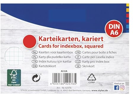 400 Karteikarten / DIN A6 / weiss / kariert