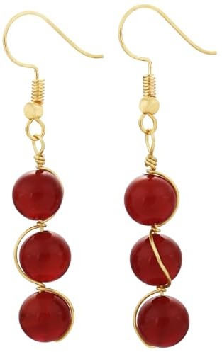 Nupuyai 8mm Edelstein Perlen Ohrringe hängend baumelnd Schmuck | Hängende Drop Kristall Ohrringe, Damen lange vergoldete Heilsteine Ohrringe, Braut Hochzeit Reiki Schmuck Geschenk