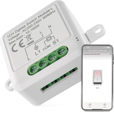 EMOS GoSmart Lichtschalter-Modul/Zigbee Smart Switch mit App, Unterputz Relais-Schalter zur Fernsteuerung, Sprachsteuerung mit Alexa & Google Home, für Einzelschalter, kein Nullleiter notwendig