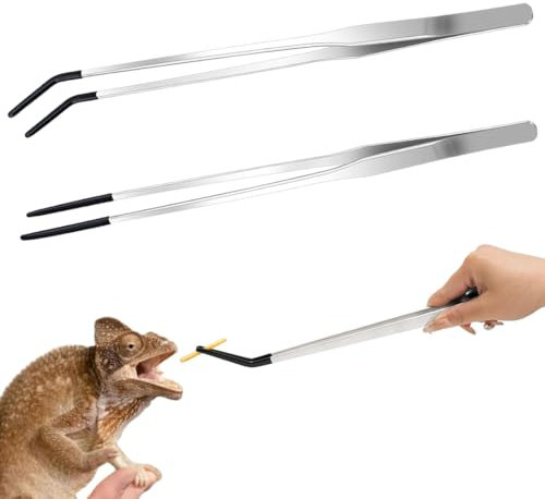 EYVRPAU 2 pinze per l'alimentazione dei rettili, extra lunghe, in acciaio inox, con punta in gomma, pinzette dritte e curve, strumento per terrario, 27cm Più lungo e più conveniente