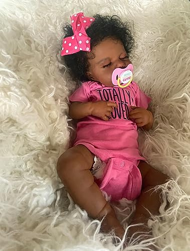 ROSHUAN Afrikanisches Amerikanisches Realistisches Reborn Baby Puppen Schwarzes Mädchen 20 Zoll 50 cm Lebensechte Neugeborene Baby Puppen Silikon Vollkörper Vinyl Lebensecht Aussehende Kleinkind