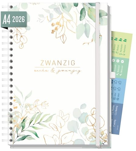 Häfft® Business-Timer Kalender 2026 A4 Maxi - 1 Woche 2 Seiten - XL Terminplaner, Wochenplaner, Wochenkalender, Organizer, Terminkalender Blattgold