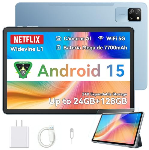 Blackview Android 15 Tablet 10 Zoll, Tab60Pro Gaming Tablet 4G LTE+5G WLAN 24GB(8+16) RAM 128GB ROM (2TB TF) 7700mAh 5MP+8MP Unisoc Octa-Core, Face ID/GMS/GPS/3.5MM Kopfhörerbuchse/BT5/Widevine L1
