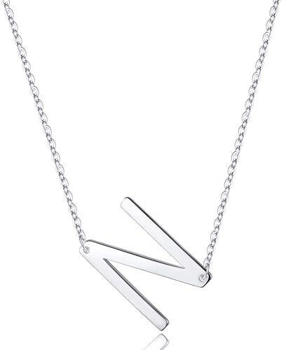 TINGN Buchstaben N Kette Damen Silber 925, Seitwärts Großen Initial Halskette Kette mit Buchstaben Anhänger S925 Sterling Silberkette Schmuck Personalisierte Geschenke für Frauen Freundin Mama