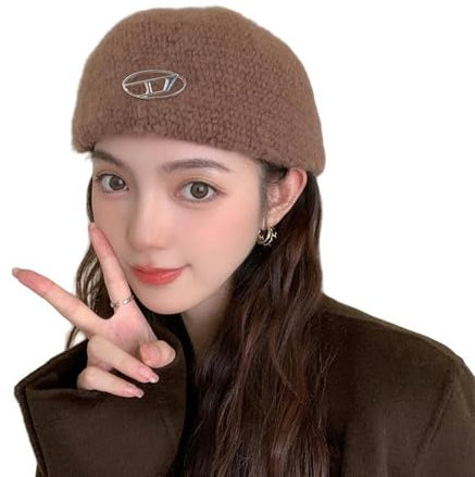 HGRYNDRO baskenmütze Damen Stricker Baskenmütze Für Frauen, Trendiger Baker - -Hut -Stil, Damenhüten Wintermode, Winterkappen Für Frauen-Kaffee
