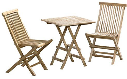 Set da Giardino in Legno di Teak, 3 Pezzi, Tavolo Pieghevole di Forma Rettangolare di Circa 40 x 60 cm e sedie Pieghevoli