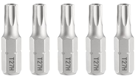 QUARKZMAN 5pcs T27H Embout de Tournevis Torx 1/4 Tige Hexagonale 25mm/1 Longueur Magnétique Tête Étoile à 6 Pans Acier S2 Embout de Tournevis avec Trou