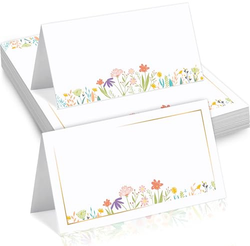 50pcs Printable and Elegant Place Cards for Table Setting, Flower and Grass Pattern Double - Sided Foldable Tent Cards, Ideal for Wedding Seating Chart, Outdoor Weddings, Birthday Parties (Floral C)