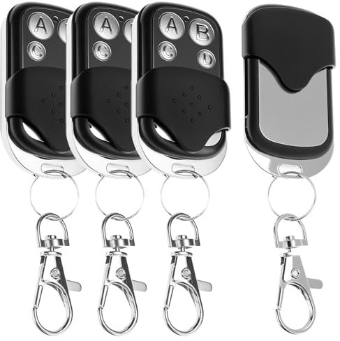 QWORK® 4 Pièces Télécommande Universelle pour Portail, 433,92 MHz, 4 Boutons (4 Canaux), Portée radio 50 m, avec Couvercle Coulissant et Porte-Clés pour Porte de Garage Électrique