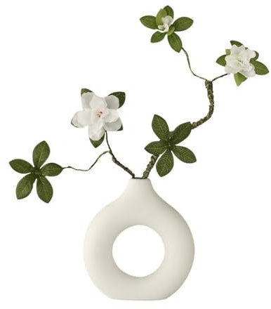 LICONG-2020 Kunstblumen Azalee Simulation Blume Weiß Keramik Vase Wohnzimmer Büro Dekoration Anordnung Kunstblumen(Mittel)
