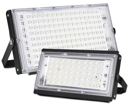 YSJX Lighting, Confezione da 2, Faretti LED AC220V 150W/50W Illuminazione for esterni Proiettore LED Proiettore for esterni Proiettore Lampada da parete for giardino(Cold White,150W)