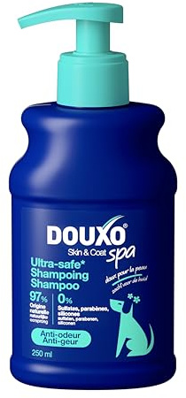 DOUXO Skin & Coat Spa - Ultra-Safe Shampoing Anti-odeurs pour Chien, 250 ML, nettoie et Hydrate la Peau, élimine Les Mauvaises odeurs, Laisse Le Pelage Doux et agréablement parfumé, respecte la Peau.