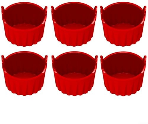 Pirottini in silicone per friggitrice ad aria, 6 stampi per friggitrice ad aria, accessori in silicone, per soufflé, muffin, cupcake, crema pasticcera e budino (rosso)