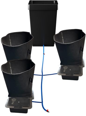 PuraPlants Bewässerungssystem mit AutoPot 1Pot-Komponenten und 15 Liter Feltpot Stofftöpfen - stromloses Grow-System für 2/3/4/6 Pflanzen – AquaValve5, Schläuche & Zubehör (3Pot)