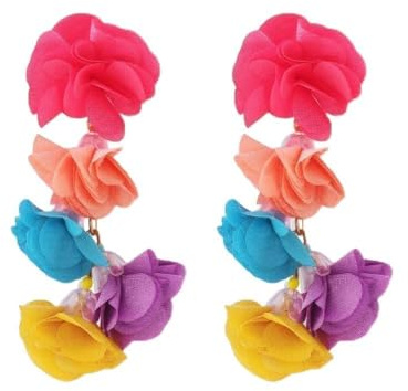 BWOOOWE Boucles D'oreilles Cascade Fleurs Multicolores Pendantes Légères Bijoux Féminins Élégants Accessoires Textiles Artisanaux