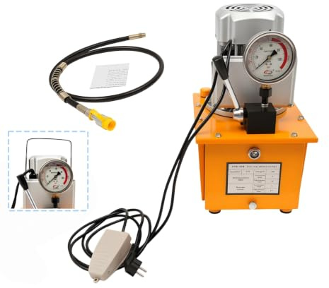 Elektrische Hydraulikpumpe 220V AC, Einfachwirkende Hydraulikpumpe Mit Handventil, Mit 7-Liter-Tank (Inklusive 1 ölrohr), Zum Heben, Pressen, Biegen, Richten, Schneiden, Montieren Und Demontieren