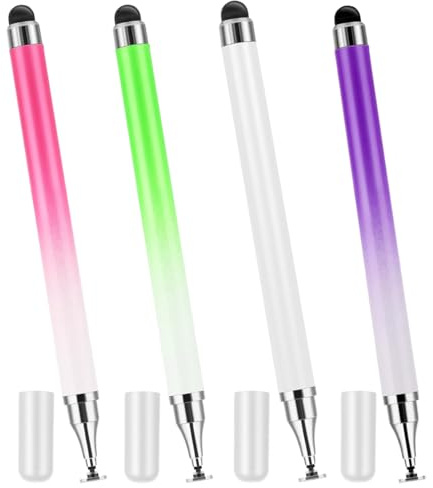 EJRUP Lot de 4 Stylos pour écrans tactiles, 2 en 1 Universels Stylet capacitif pour iPad/Mini/Smartphones/Android/Microsoft