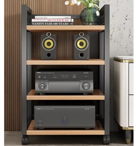 Soporte de componentes AV estéreo de varios niveles, rodante con estante de esquina ajustable, estante de alta fidelidad para reproductor de CD y almacenamiento de medios, estante de audio de pie