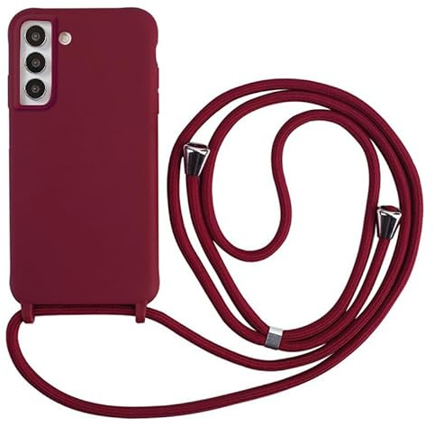 Keteen Funda con Correa para Samsung Galaxy S22, Funda de Celular con Correa, Funda de Silicona delgada con Cuerda Desmontable, Funda Protectora con Colgante para Samsung S22 - Rojo