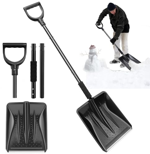 Pelle à neige en plastique avec manche en métal, pelle à neige avec 4 pièces, design amovible, légère pour voiture, trottoir et terrasse