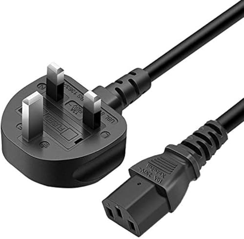 UXWEN Monitor Power Cable UK for Samsung, Dell, Sony, HP, LED LCD Smart TV, 250V 10A 3 Prong Kettle Lead IEC C13 Universal AC Power Cord Replacement for PC, Monitor, Printer (3M/9.8FT)