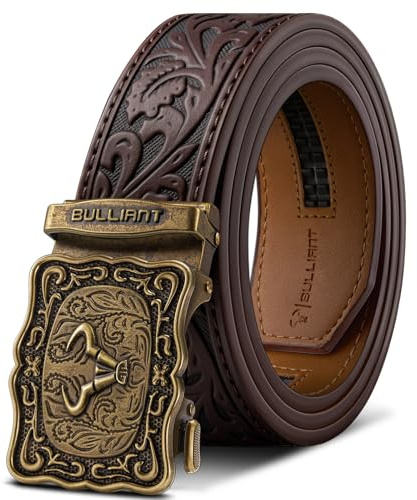 BULLIANT Gürtel Herren, Ratchet Gürtel Ohne Löcher 35 mm,Größe Angepasst | Automatik Ledergürtel für Anzug Jeans,Geschenk