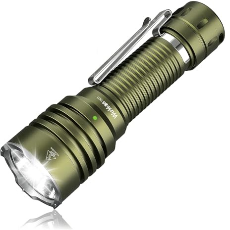 Wurkkos TS23 Tactical Torch Rechargeable，5000 Lumens Super Bright LED Torch | 482m Long Beam Searchlight, 9 Modes, IP68 Waterproof Heavy Duty Torch, Dog Walking, Camping-Green