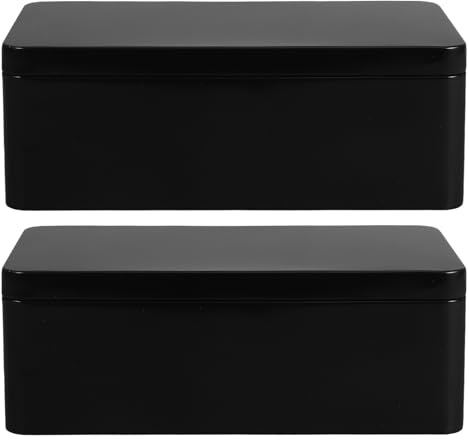 TOPPERFUN Cajas de Hojalata Juego de 2 con Cierre Hermético Negras Gran Capacidad y Diseño Elegante para Almacenar Té, Dulces o Dinero para Bodas y Fiestas