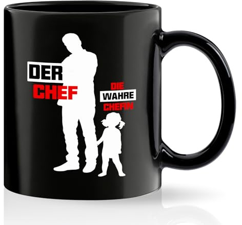 Joymaking Vatertagsgeschenk für Papa Tasse mit Spruch - der Chef die wahre Chefin - Geschenkidee zum Vatertag von Tochter Vatertag Geschenk für Papa, 320ML Schwarz