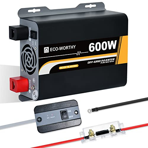 ECO-WORTHY 600W 12V-230V AC Off-Grid Solar Wechselrichter Sinuswelle DC Mit Fernbedienung & Sicherung & Für Auto, Wohnmobil, Camping Fahrzeug und Solarsysteme