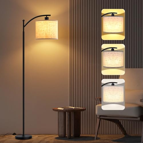Stehlampe Wohnzimmer 3 Farbtemperaturen,157cm Augenschonende Bogenlampe | Stehlampe Dimmbar mit Fußschalter, Moderne Stehleuchte mit beige Lampenschirm, Stehlampen für Wohnzimmer, Schlafzimmer, Büro
