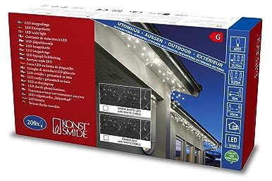 Konstsmide LED Dachrinnenlichterkette, Bogenform, 200 bernsteinfarbene Dioden, 24V Außentrafo, weißes Kabel - 2738-802