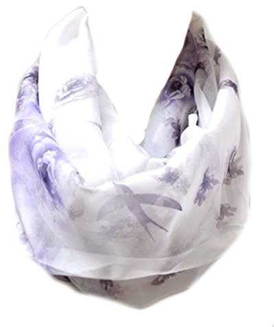 Euly Loop Schal Seide Seidentuch Halstuch Tuch Schlauchschal Damen Vogel Blumen Rosa