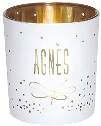 DRAEGER Paris | Photophore Or et Blanc prénom personnalisé| Porte-Bougies avec Socle en Verre | Cadeau pour Elle, pour Femmes, pour Mamans | 8x7,5cm