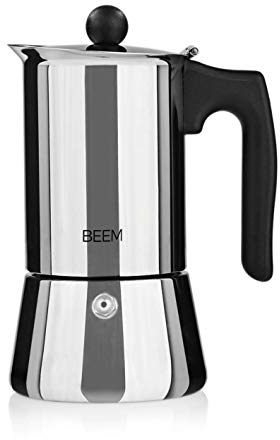 BEEM Espresomaker - Cafetera expreso - 4 tazas | Herdkocher | Inducción | Acero inoxidable | Espresso - Jarra | Cafetera moka | Clásico | 200 ml