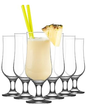 lav Hurricane Glasses Set of 6 - Pina Colada Cocktail Glasses 13 Oz - Great Choice for Tropical Drinks & Beers and Juice - Lead-Free Clear Tulip Drinking Cups Father's Day Gift