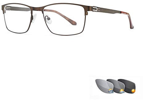 Photochrome Lesebrille mit großem Rahmen für Herren, Brillen mit modischem Farbwechsel, Vollmetallrahmen und Kunstharzlinsen, komfortable Sonnenbrille, Gold